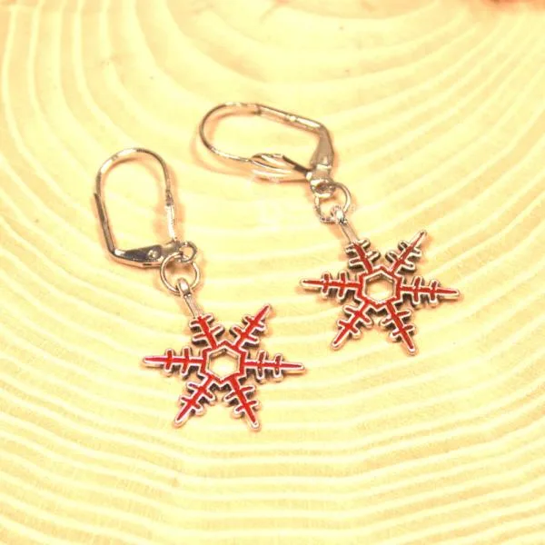 Ohrringe Schneeflocke Weihnachten in rot versilbert - ohrringe modeschmuck vergoldet weihnachten schneeflocke rot (1)